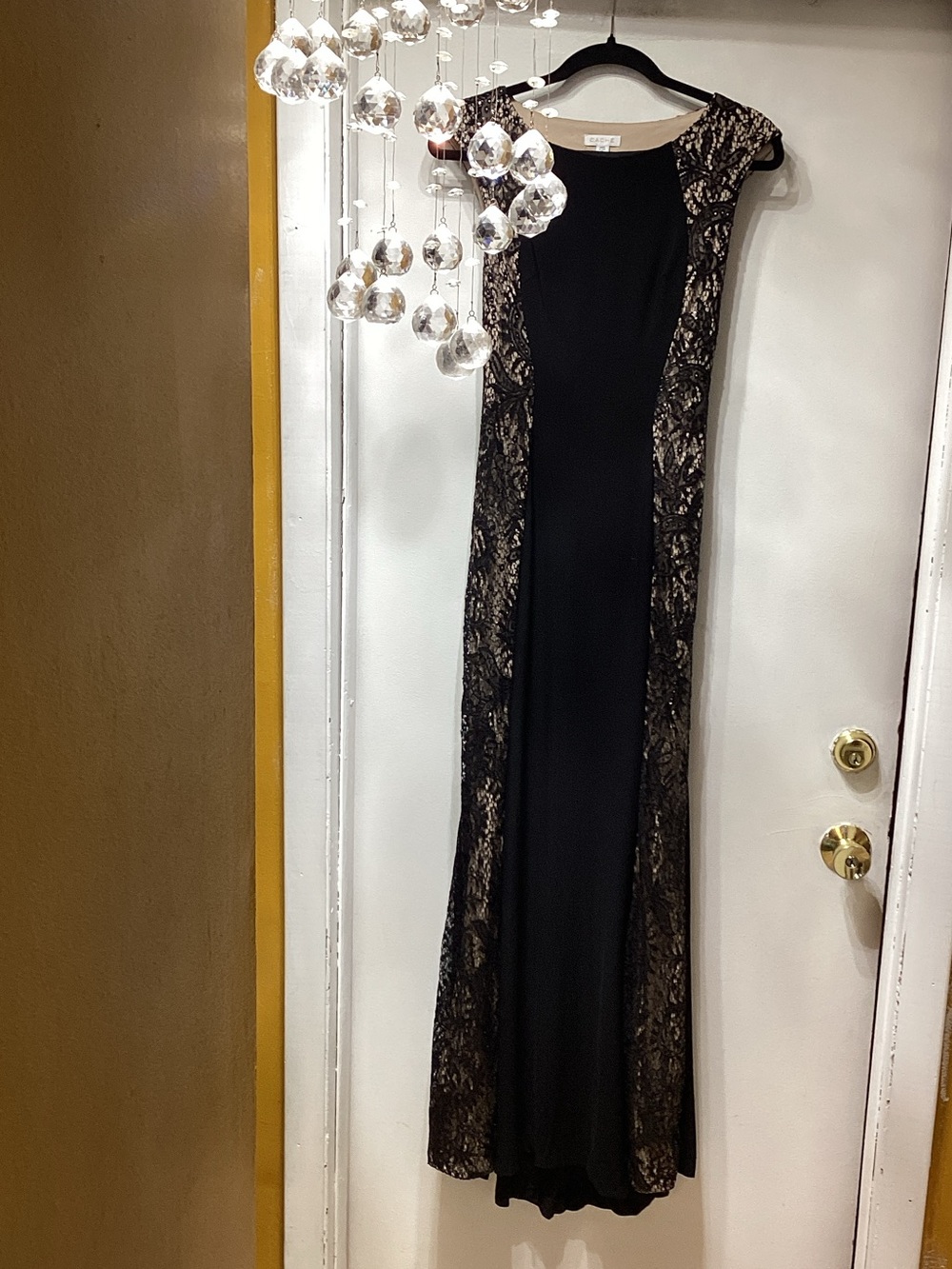Cache Black Maxi Dress with Gold Lace Panels